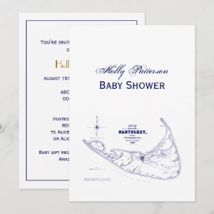 Nantucket Island MA Vintage Map Navy Blue Invitation