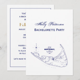 Nantucket Island MA Vintage Map Navy Blue Invitation