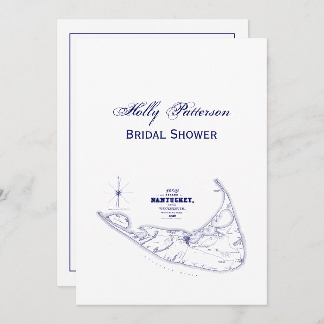 Nantucket Island MA Vintage Map Navy Blue Invitation (Front/Back)