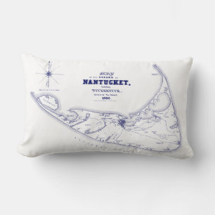 Nantucket Island MA Vintage Map Navy Blue Lumbar Pillow