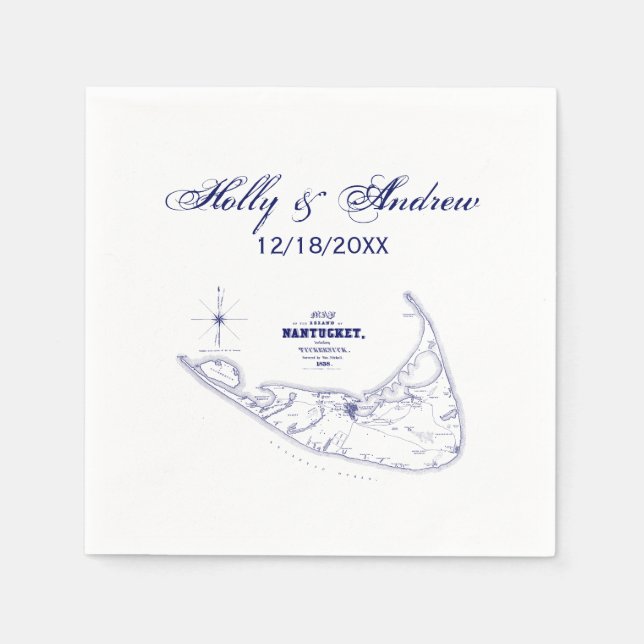 Nantucket Island MA Vintage Map Navy Blue Napkin (Front)
