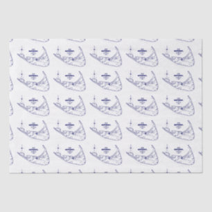 Nantucket Island MA Vintage Map Navy Blue Tissue Paper