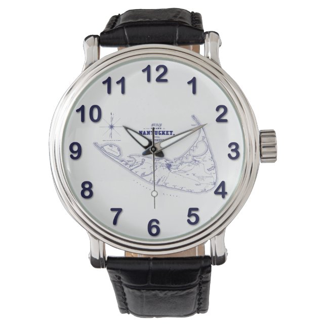 Nantucket Island MA Vintage Map Navy Blue Watch (Front)