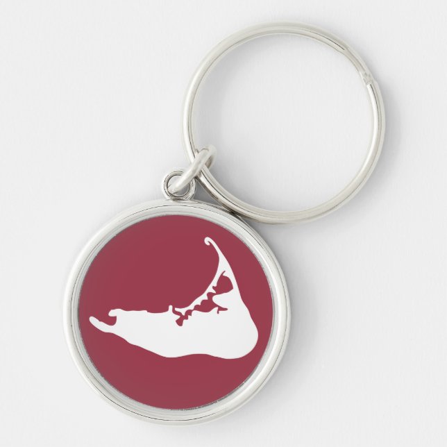 Nantucket Island Map Keychain in White & Cranberry (Front)