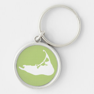Nantucket Island Map Polka Do in White & Lime Keychain