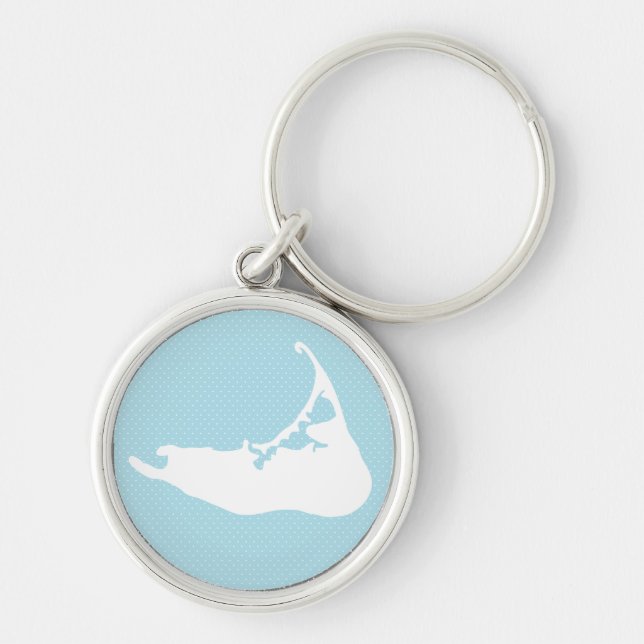 Nantucket Island Map Polka Dot in White & Blue Keychain (Front)