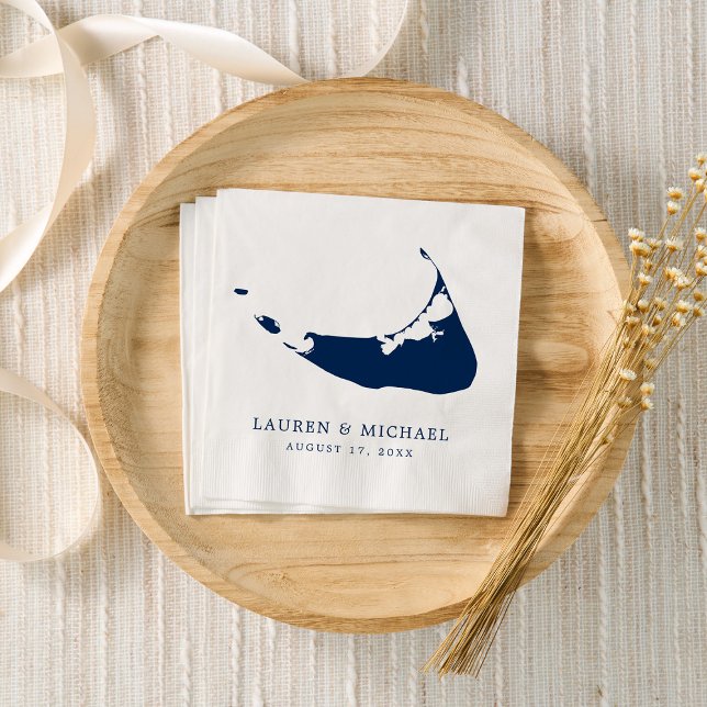 Nantucket Island Navy Blue Map Wedding Napkin (Creator Uploaded)