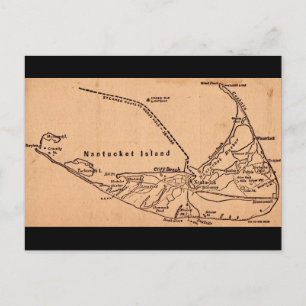 Nantucket Island Old Brown Map Postcard