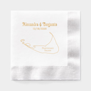 Nantucket Island Vintage Map #1 Couple Name Date Foil Napkins