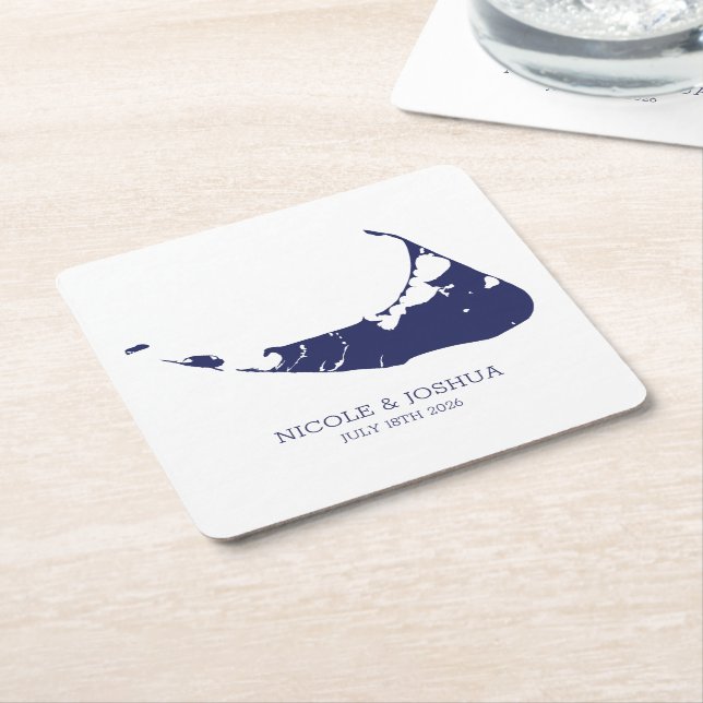 Nantucket Island Wedding Nantucket Navy Square Paper Coaster (Angled)