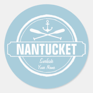 Nantucket, MA personalized name, nautical anchor Classic Round Sticker