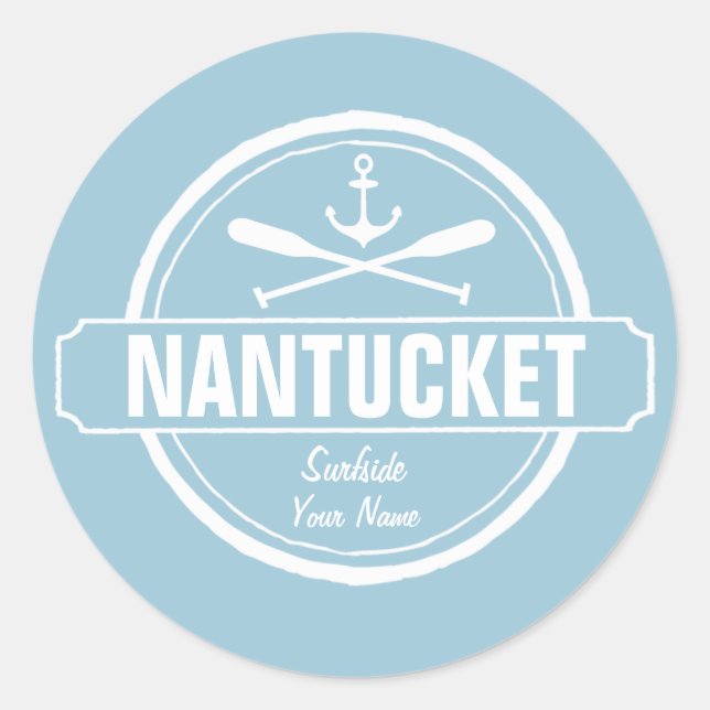 Nantucket, MA personalized name, nautical anchor Classic Round Sticker (Front)