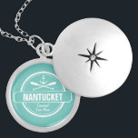 Nantucket, MA personalized name, nautical anchor Locket Necklace<br><div class="desc">This Nantucket, Massachusetts nautical anchor and paddle design is personalized with your favourite Nantucket town, area or beach (such as Brant Point, Madaket, Siasconset, Surfside, Monomoy, Naushop, Miacomet, etc.) and your name (or delete). This retro, vintage style design features a white circle, anchor, crisscrossed paddles and a bold banner that...</div>