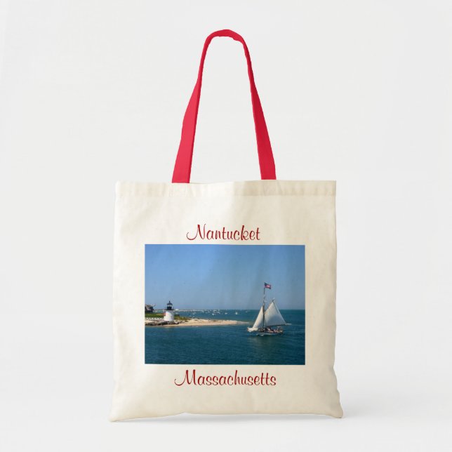 Nantucket Massachusetts Lighthouse & Harbour Tote Bag (Front)