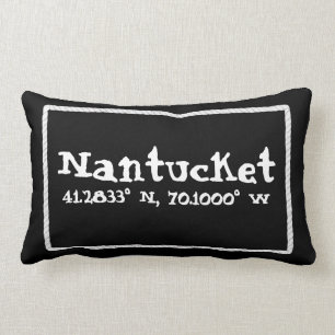 Nantucket Massachusetts Longitude and Latitude Lumbar Pillow