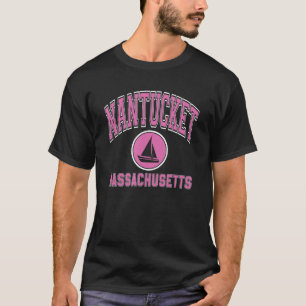 Nantucket Massachusetts Varsity Style Sailboat Pin T-Shirt