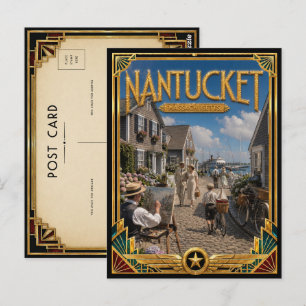 Nantucket Massachusetts Vintage Art Deco Golden Postcard