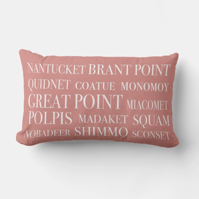 Nantucket Places Faded Red Beige & White Lumbar Pillow (Front)
