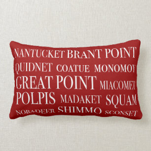 Nantucket Places Nautical Red & White Lumbar Pillow