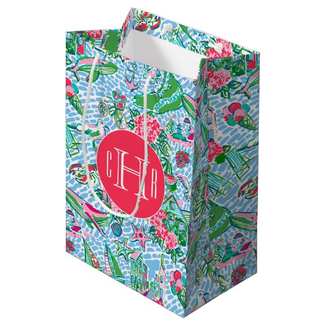 Nantucket Preppy Palm Beach Pattern Monogrammed Medium Gift Bag (Front Angled)