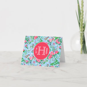 Nantucket Preppy Palm Beach Pattern Monogrammed Thank You Card