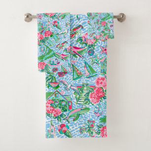 Nantucket Preppy Palm Beach Print Bath Towel Set