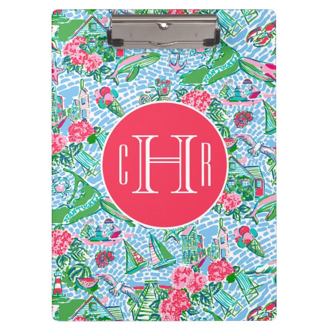 Nantucket Preppy Palm Beach Print Monogrammed Clipboard (Front)