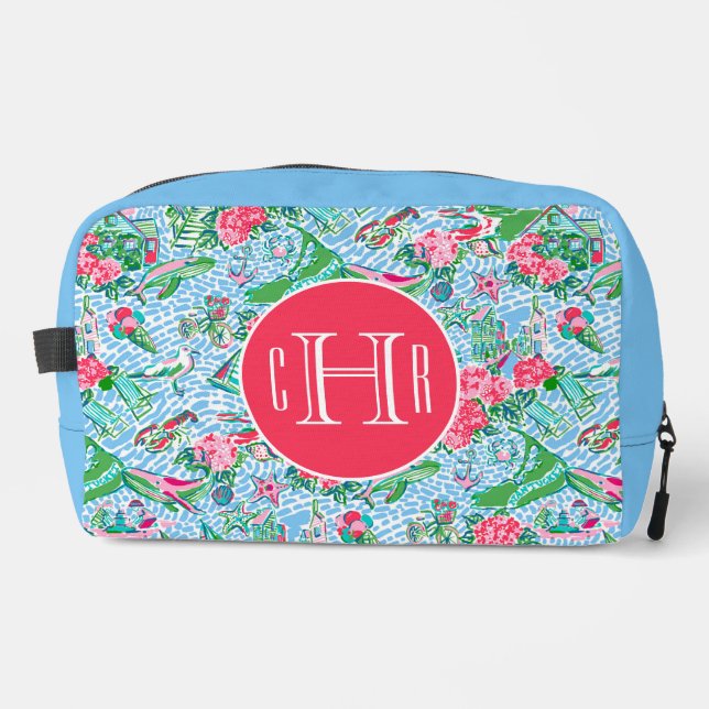 Nantucket Preppy Palm Beach Print Monogrammed Dopp Kit (Front)