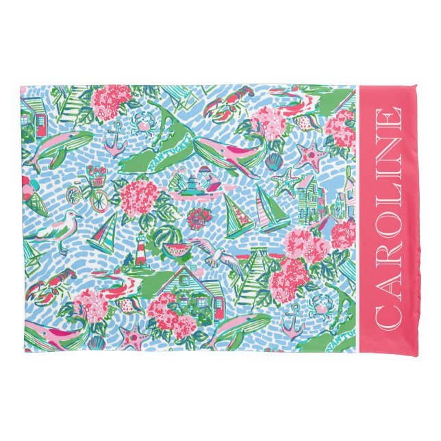 Nantucket Preppy Palm Beach Print Personalized Pillowcase (Front)