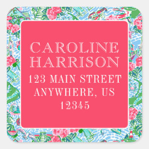 Nantucket Preppy Palm Beach Print Return Address Square Sticker