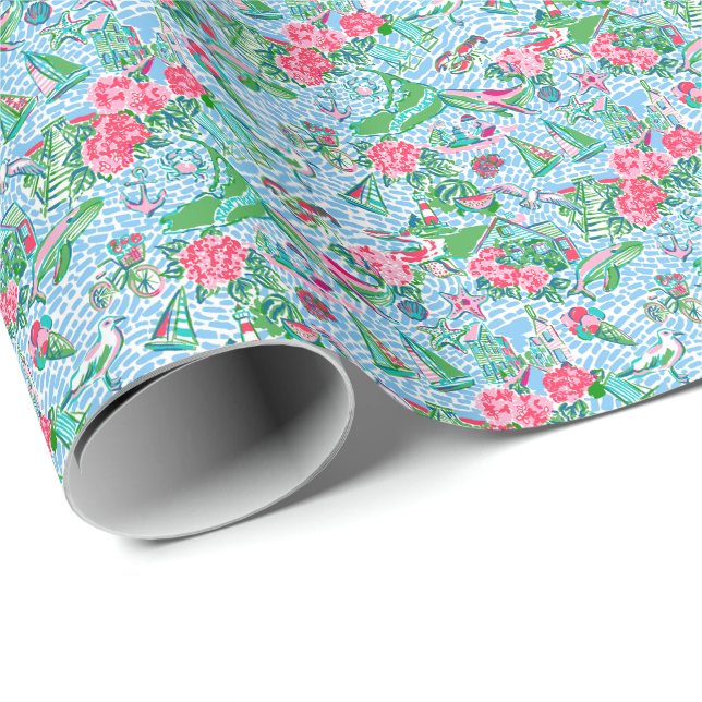 Nantucket Preppy Palm Beach Print Wrapping Paper (Roll Corner)