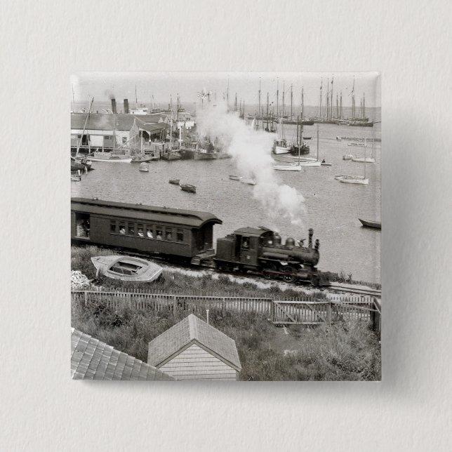 Nantucket Railroad 2 Inch Square Button (Front)
