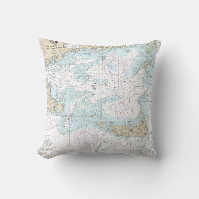 Nantucket Sound and Approaches Nautical Chart 1323 Throw Pillow (Front)