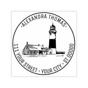 Nantucket Stylized Sankaty Head Lighthouse Address Self-inking Stamp