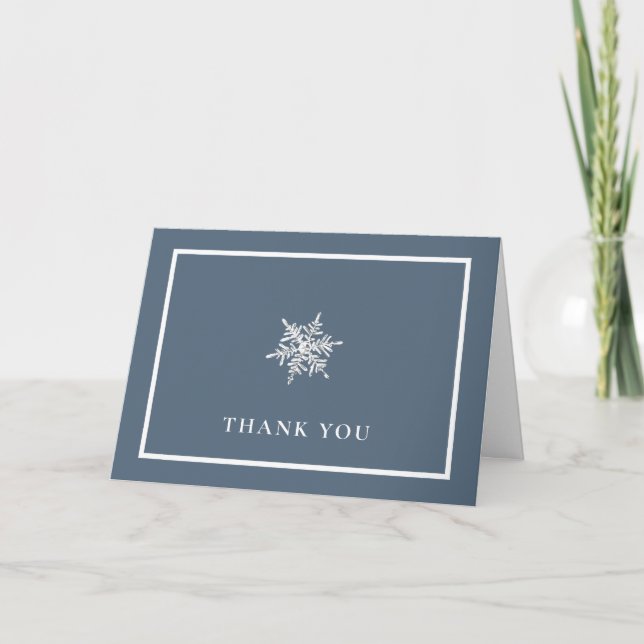 Nany Blue Modern Snowflake Frame Baby Shower  Thank You Card (Front)