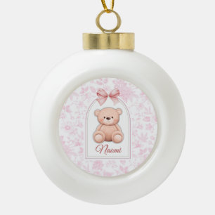 Naomi Custom Pink Teddy Bear Nursery Design Ceramic Ball Christmas Ornament