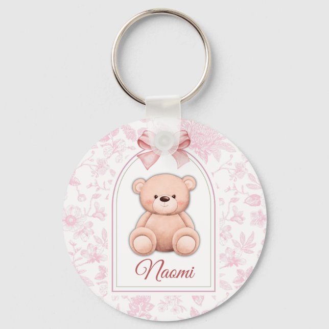 Naomi | Custom Pink Teddy Bear Nursery Design  Keychain (Front)