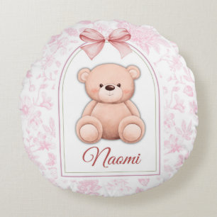 Naomi   Custom Pink Teddy Bear Nursery Design  Round Pillow
