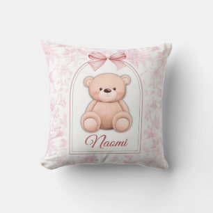 Naomi   Custom Pink Teddy Bear Nursery Design  Throw Pillow