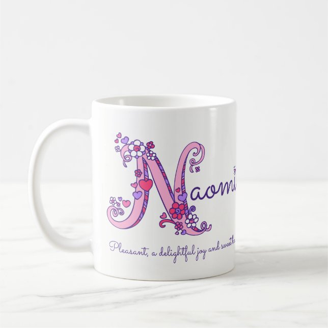 Naomi name meaning heart flower N monogram mug (Left)