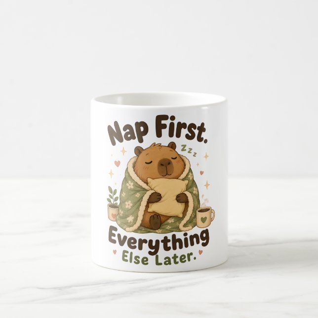 Nap First Cozy Capybara Kawaii Coffee Mug (Center)