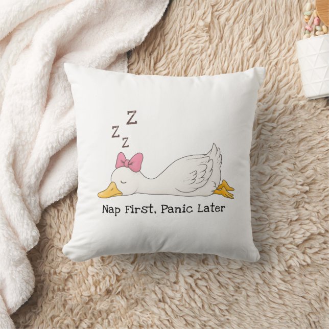 Nap First, Panic Later - Silly Goose Throw Pillow (Blanket)