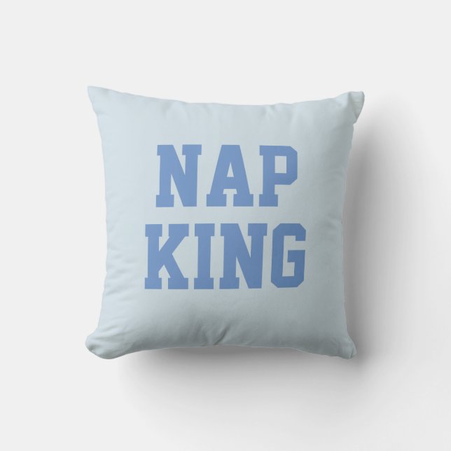 Nap King | Joke Humor Blue Throw Pillow (Front)