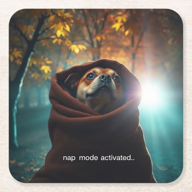 nap mode activated square paper coaster (Front)