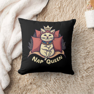 Nap Queen Cat - Sleeping Beauty Cat - Dreamy Cat Throw Pillow
