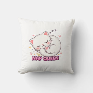 Nap Queen Cat Sticker   Cute Sleeping Cat Throw Pillow