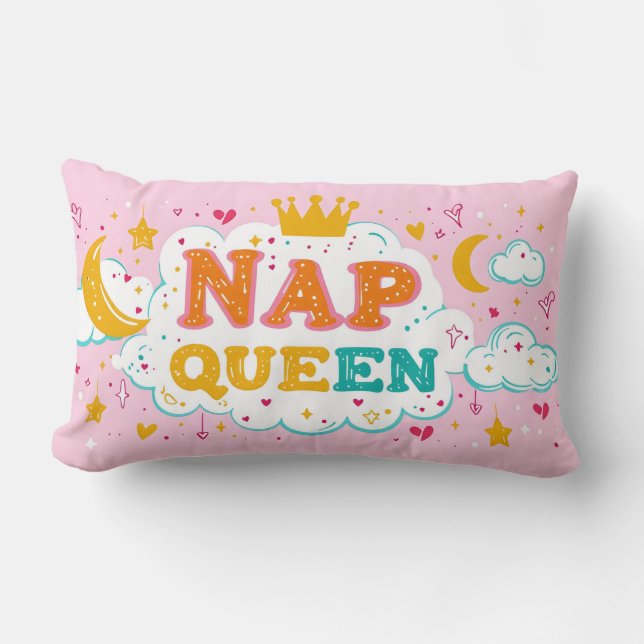 Nap Queen Pillow – Whimsical Cozy Dreamy Design (Front)