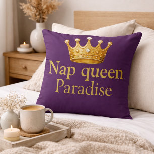 Nap Queen Plum Gold Hot Pink Crown Royalty Throw Pillow