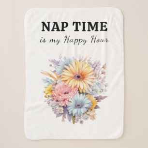 Nap time happy hour flowers white black sherpa blanket