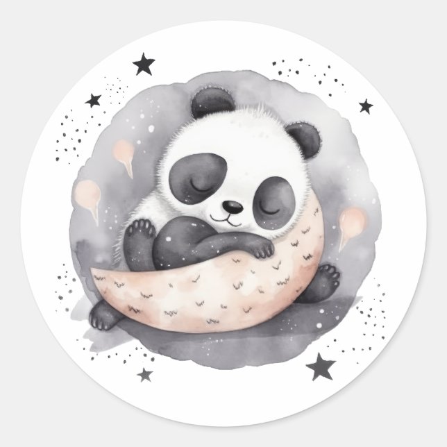 Nap Time Watercolor Baby Panda Bear Classic Round Sticker (Front)